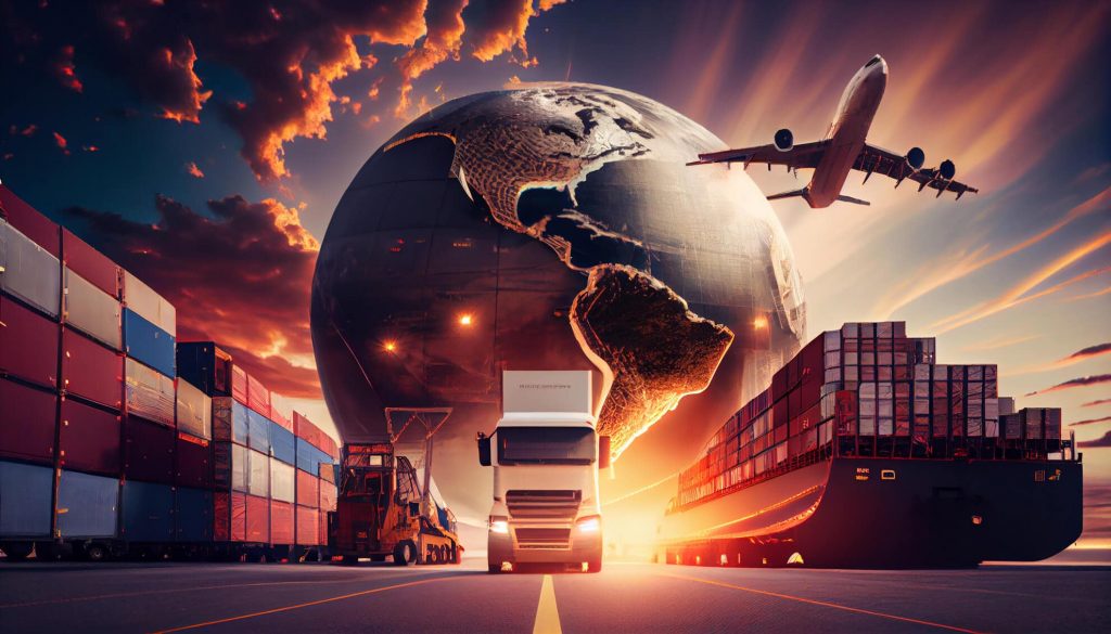 Global illustration showing shipping routes from China to Europe and the US for consolidated freight.