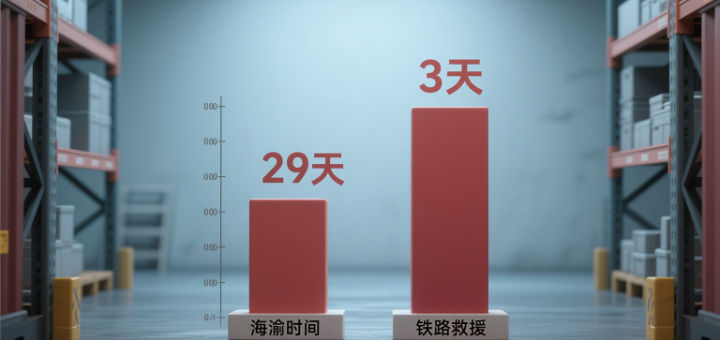 Side-by-side transit times for Marek’s porcelain shipment, showing 29-day sea delay vs. 3-day rail rescue.